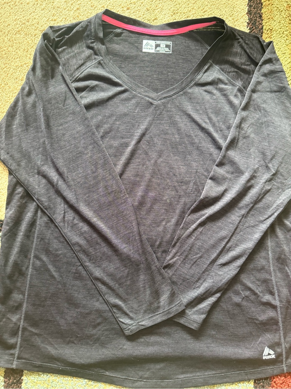 RBX Women's Charcoal Long-Sleeve V-Neck Performance Top with Pink Trim